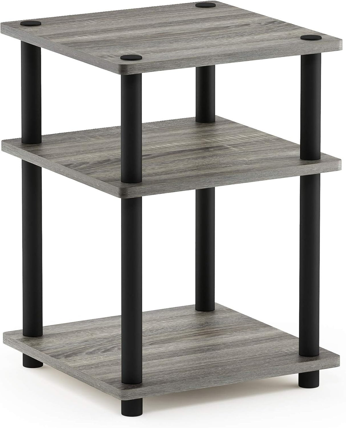 Turn-N-Tube Side Table, 3-Tier Square Modern End Table, Open Shelves Nightstand, Night Stand, Bedside Table, Easy Assembly, for Living Room, Bedroom, French Oak