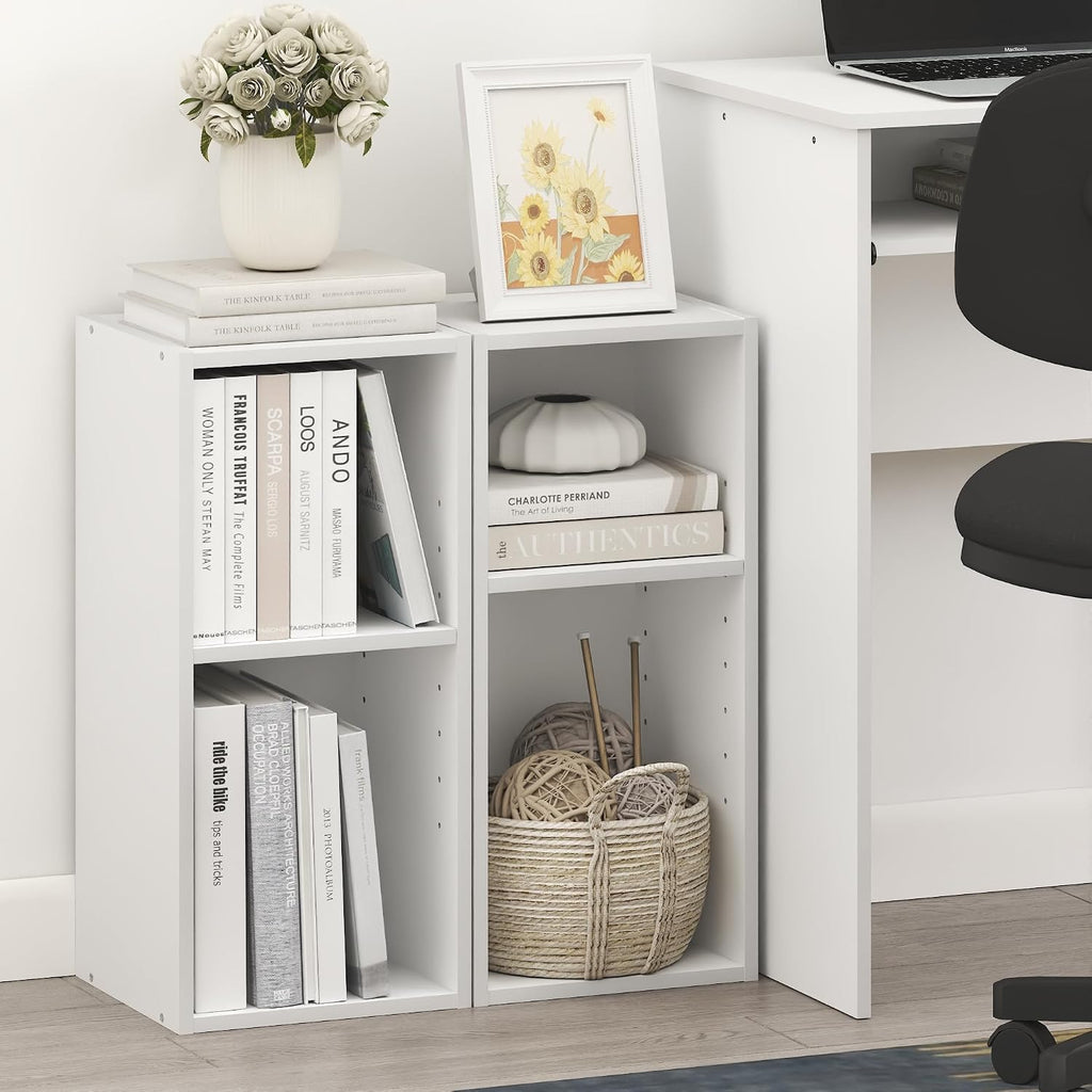Fulda Book Shelf Set of 2, 2-Tier Narrow Bookshelf, White