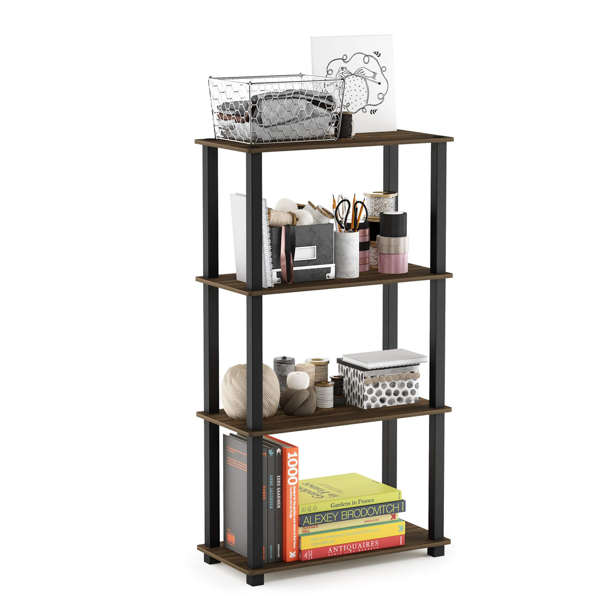 99152BE/WH/IV 3-Tier Go Green Multipurpose Storage Rack Shelving Unit Bookshelf Cabinet with 2 Bins, Beech Finish