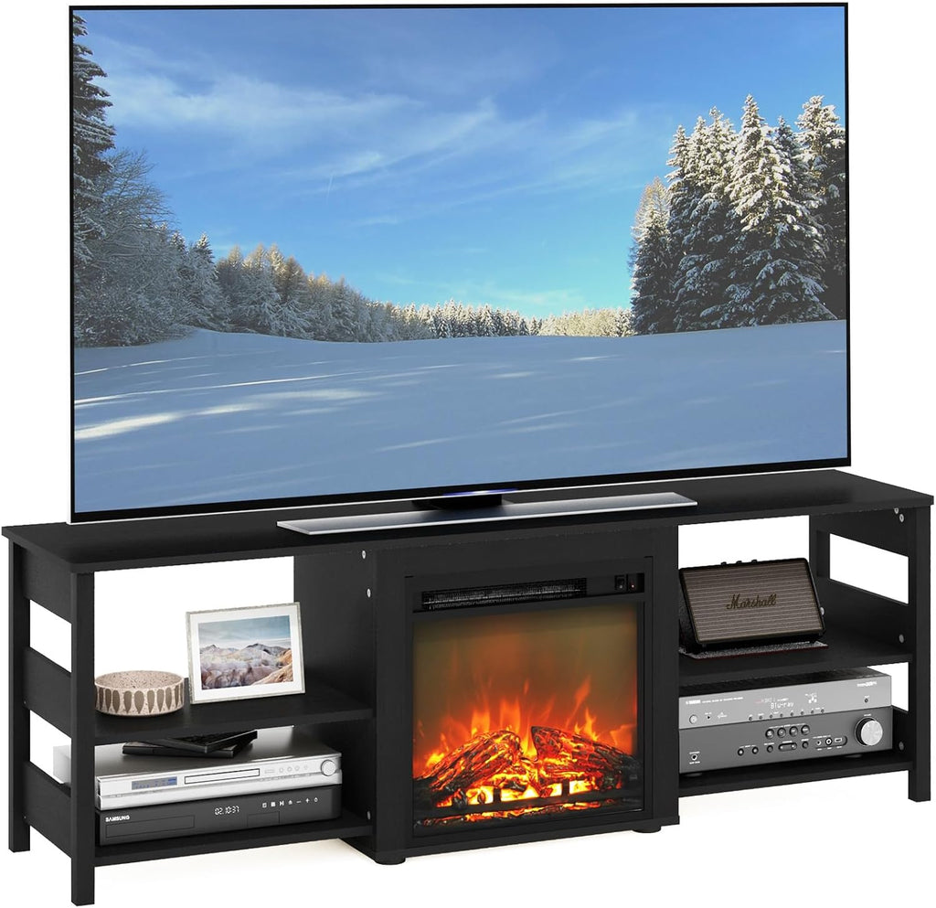 CLASSIC Fireplace 3-Tier TV Stand for TV up to 70 Inch, Americano