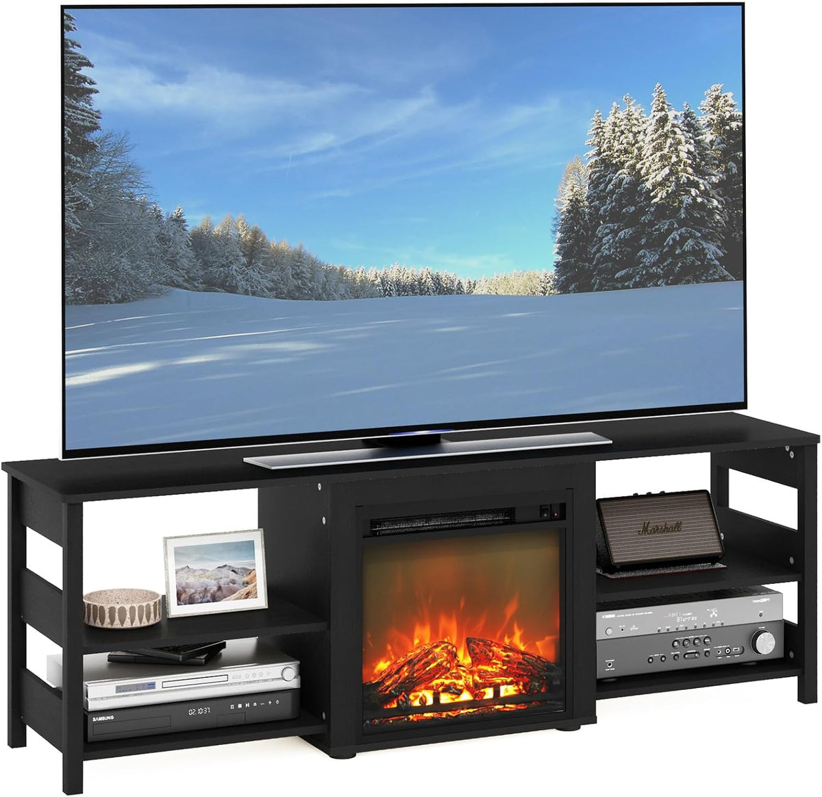 CLASSIC Fireplace 3-Tier TV Stand for TV up to 70 Inch, Americano