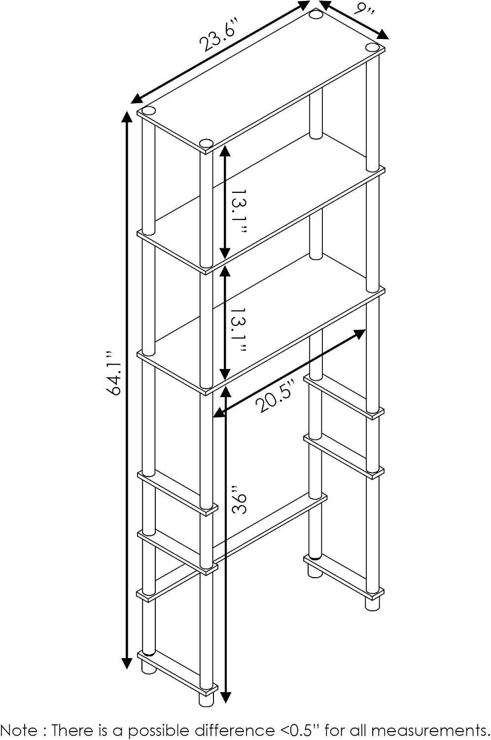 Turn-N-Tube Over The Toilet Storage, 5 Shelves Bathroom Organizer Space Saver Rack, Espresso/Black
