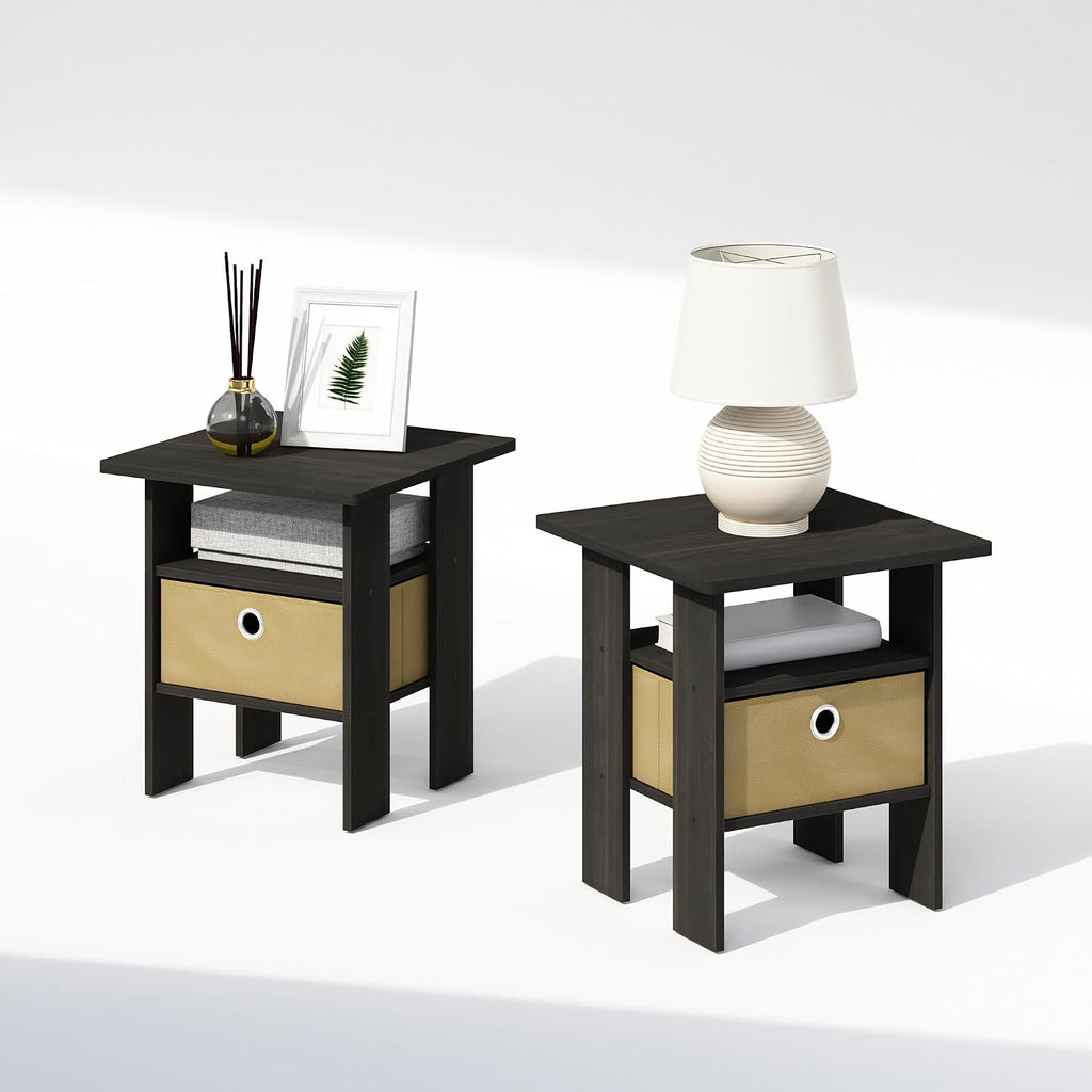 TIDUR Night Stand Set of 2, Nightstand with Storage, Espresso