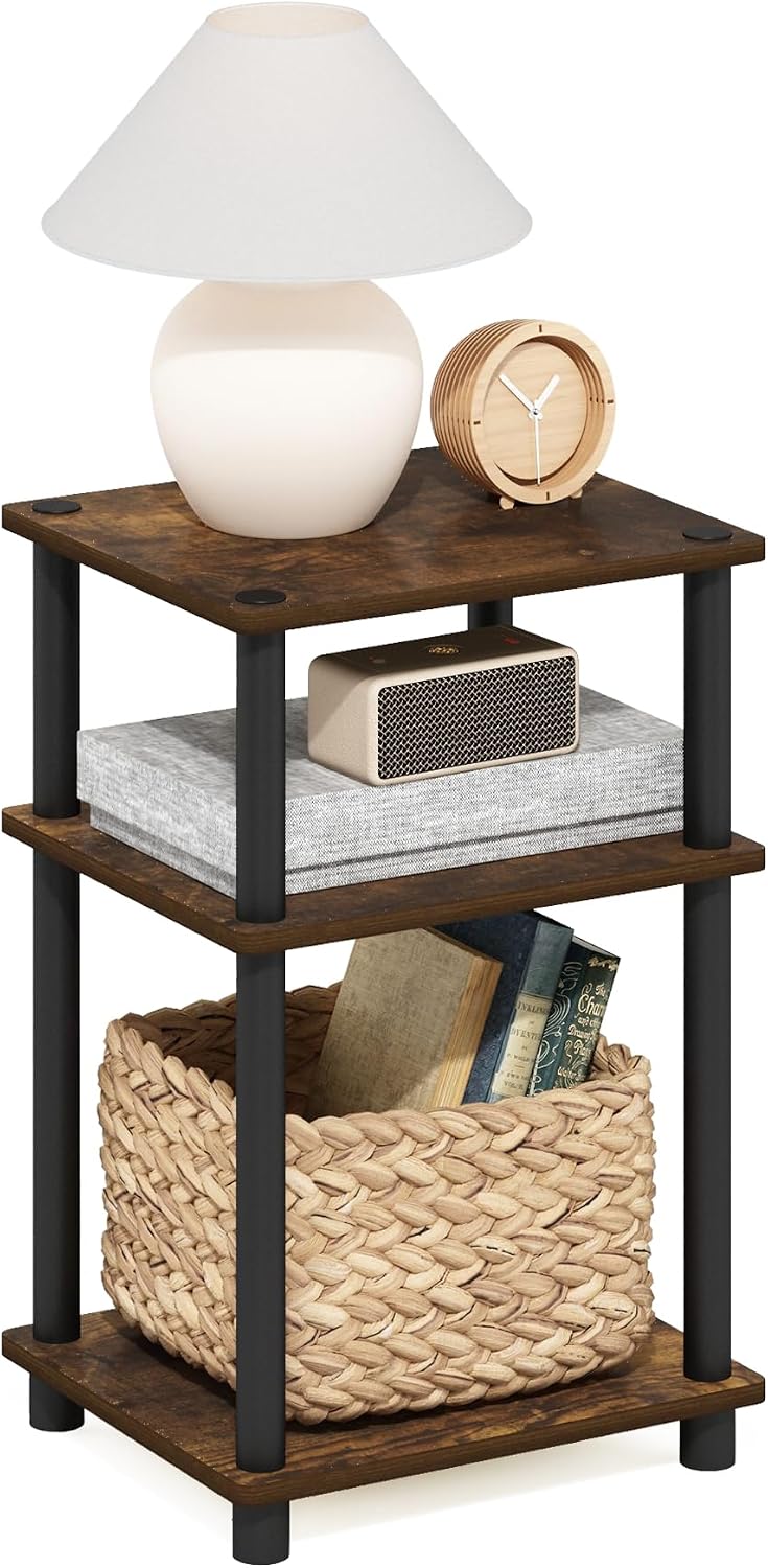 JUST Toolless 3-Tier Side Table, Open Shelf End Table, Amber Pine