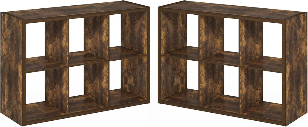 Cubicle Book Shelf Set of 2, 6-Cube Bookshelf, Amber Pine