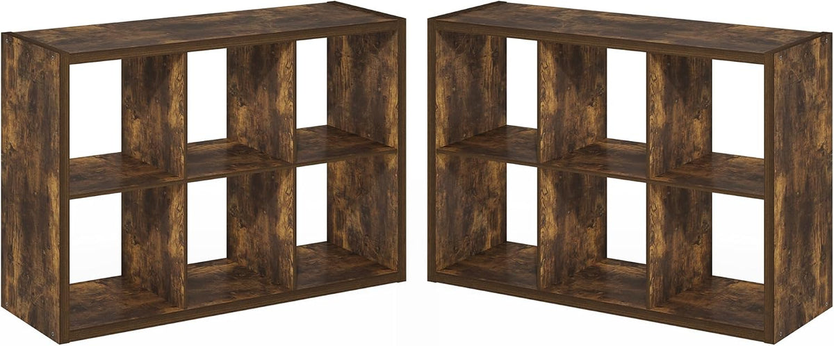 Cubicle Book Shelf Set of 2, 6-Cube Bookshelf, Amber Pine