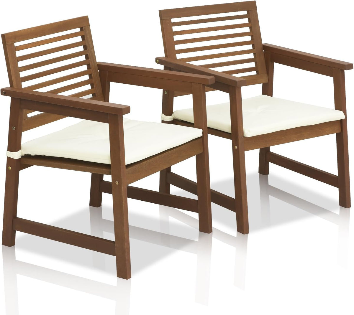 Patio Chair, Set of Two, Teak Outdoor Lawn Chair, Armchair with Cushion, for Patio, Garden, Porch, Natural