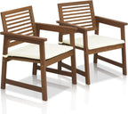 Hardwood Patio Chair with Cushion, Set of Two, Natural