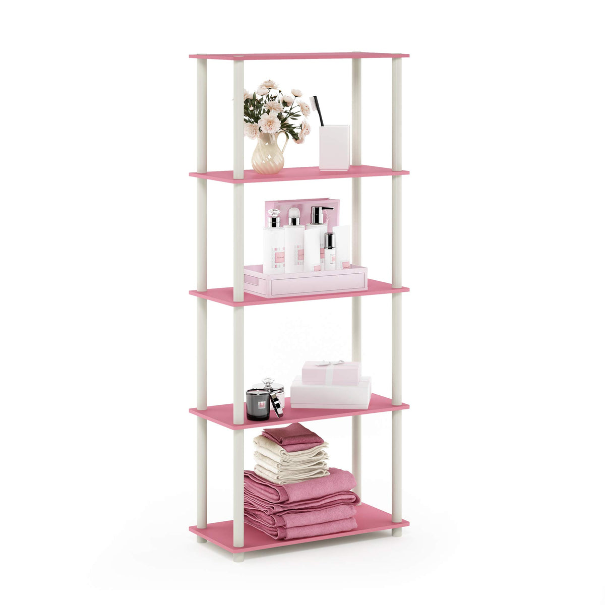 99152BE/WH/IV 3-Tier Go Green Multipurpose Storage Rack Shelving Unit Bookshelf Cabinet with 2 Bins, Beech Finish