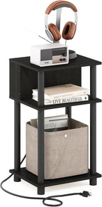 Just 3-Tier Turn-N-Tube Open Storage End Table with USB and Type-C Charging Port, 11.42 (W) x 9.92 (H) x 6.91 (D) inches, Espresso/Black