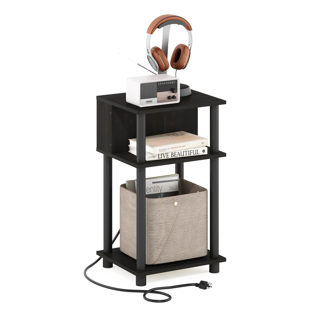 Just Side Table, 3-Tier Charging Station End Table, Natural Oak