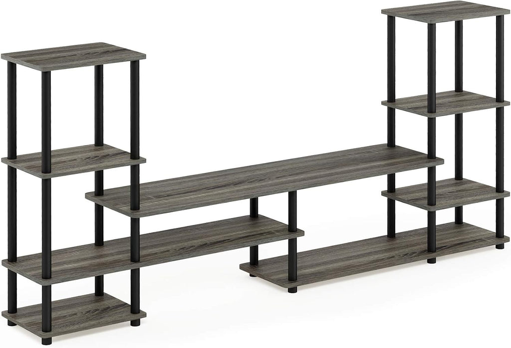 Turn-N-Tube TV Stand, Wide Open Frame Entertainment Center with Shelf, TV Console with Tall Side Storage for TV up to 48 Inch, for Living Room, Bedroom, French Oak