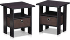 TIDUR Night Stand Set of 2, Nightstand with Storage, Dark Walnut