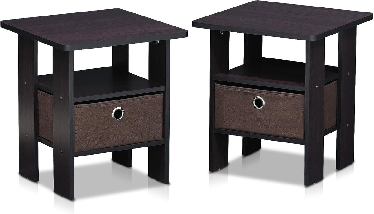 TIDUR Night Stand Set of 2, Nightstand with Storage, Dark Walnut