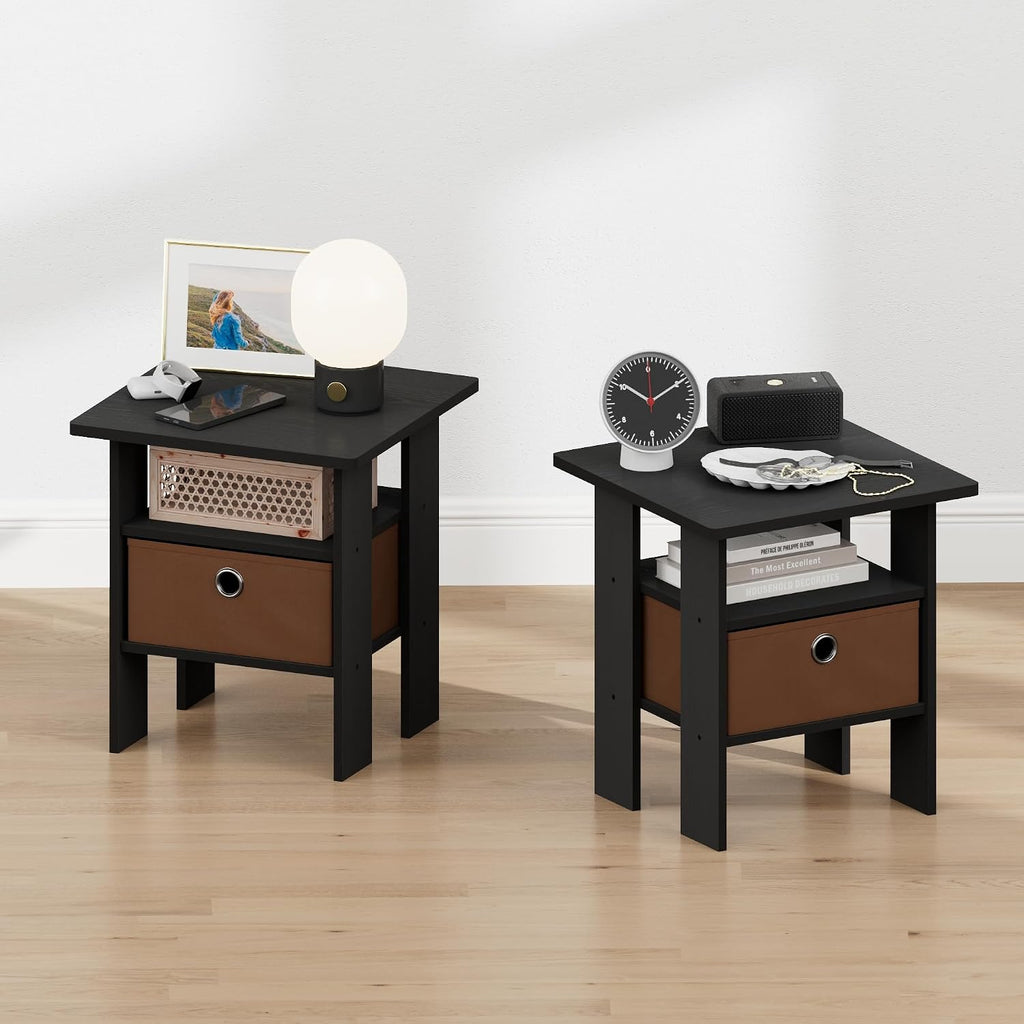 TIDUR 3-Tier Night Stand, Nightstand with Storage Bin, Americano