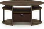 Jaya Simple Design Oval Coffee Table with Bin for Living Room, Columbia Walnut/Black/Dark Brown