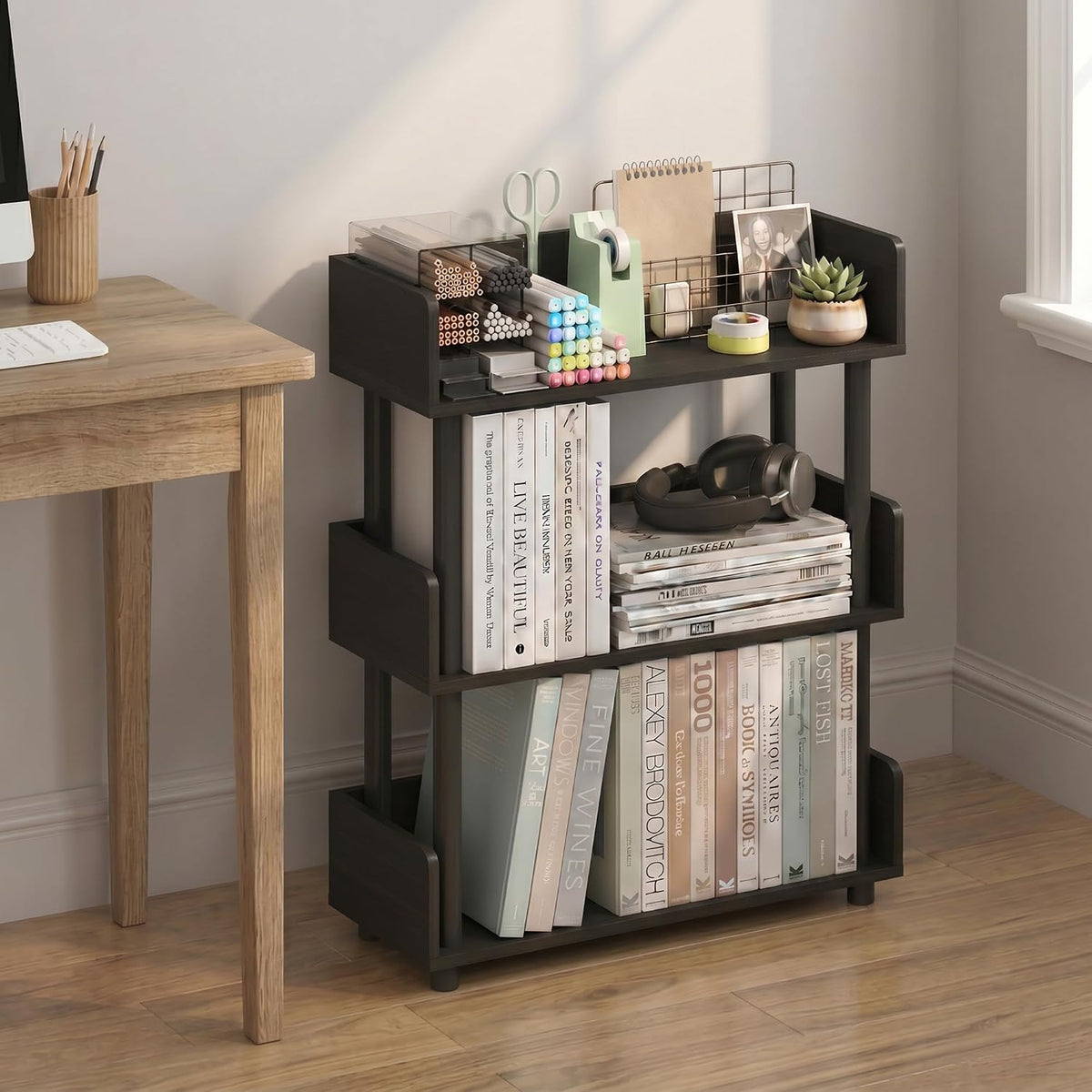 Turn-N-Tube Book Shelf, 3-Tier Bookshelf, Bookcases, Espresso