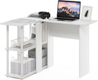 Abbott L-Shape Desk with Bookshelf, 41.14 (W) x 28.94 (H) x 34.45 (D) inches, White/White