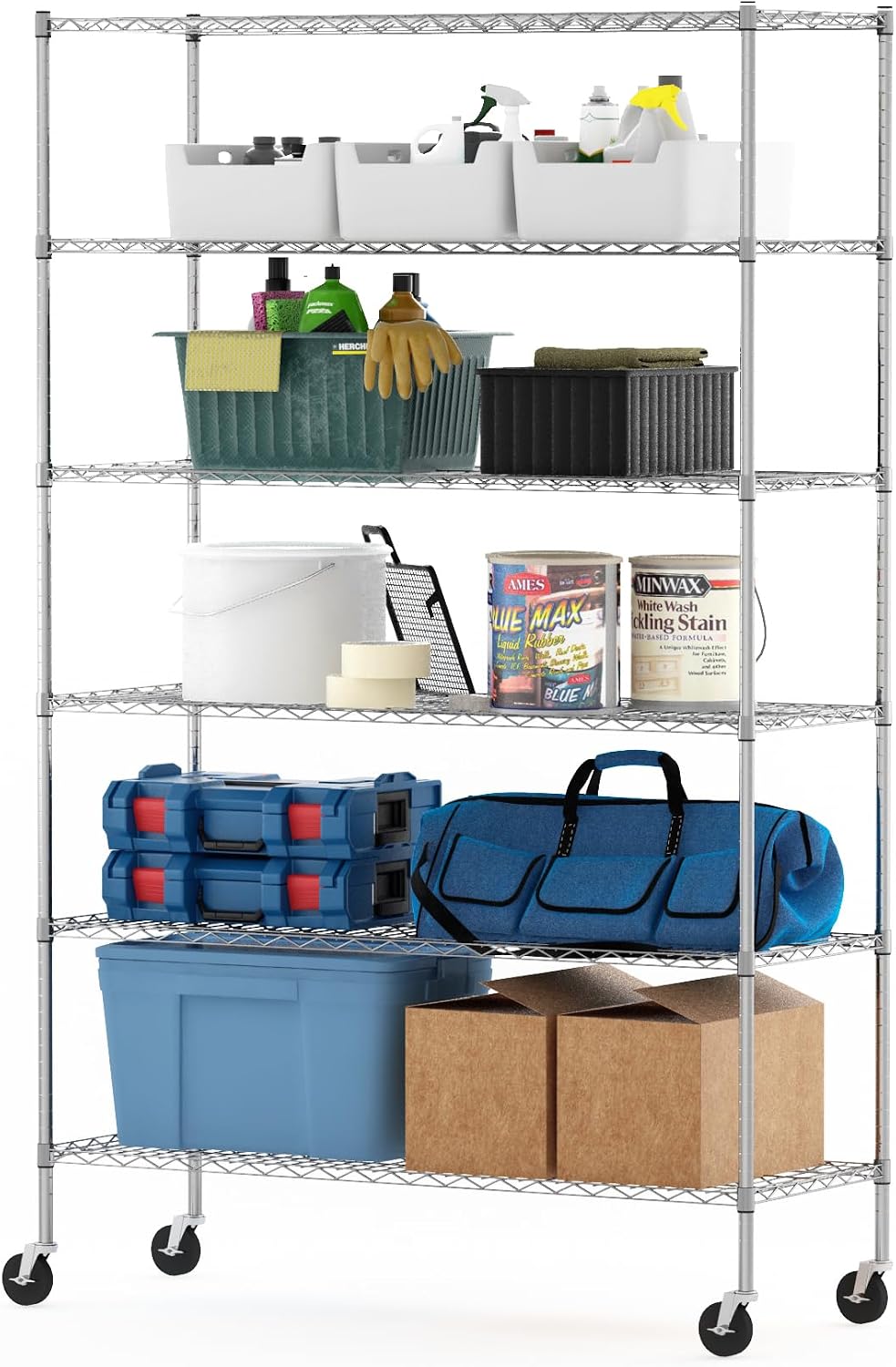 Wayar Metal Storage Shelf Rack, 6 Tiers, 48-Inch, Stainless Steel
