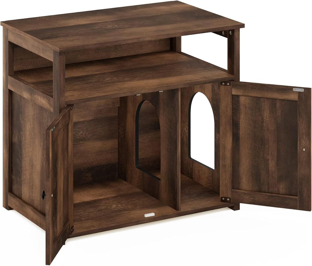 PELI Farmhouse Style Cat Litter Box Enclosure, Rustic Brown
