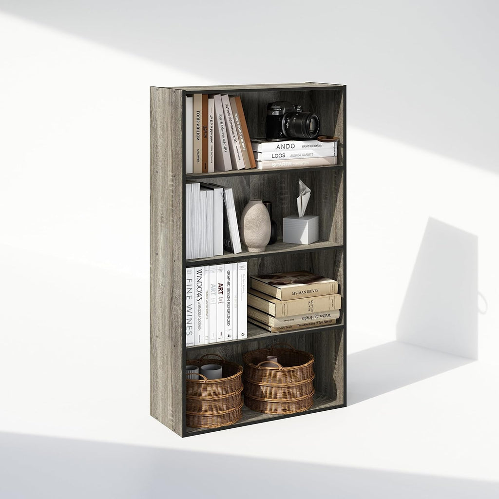 Simple Book Shelf, 4-Tier Bookshelf, Bookcase with Open Shelf, 9.4 x 23.6 x 41.7, for Living Room, Bedroom, Home Office, French Oak