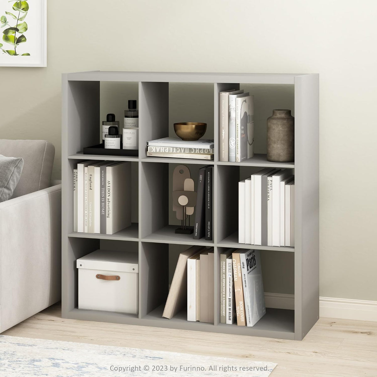 Cubicle Open Back Decorative Cube Storage Organizer, 9-Cube, Light Grey