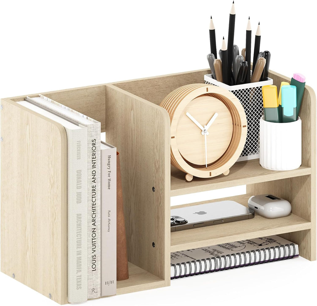 Hermite Wood Desktop Book and Home Office Supplies Storage Organizer, Bauhaus Oak