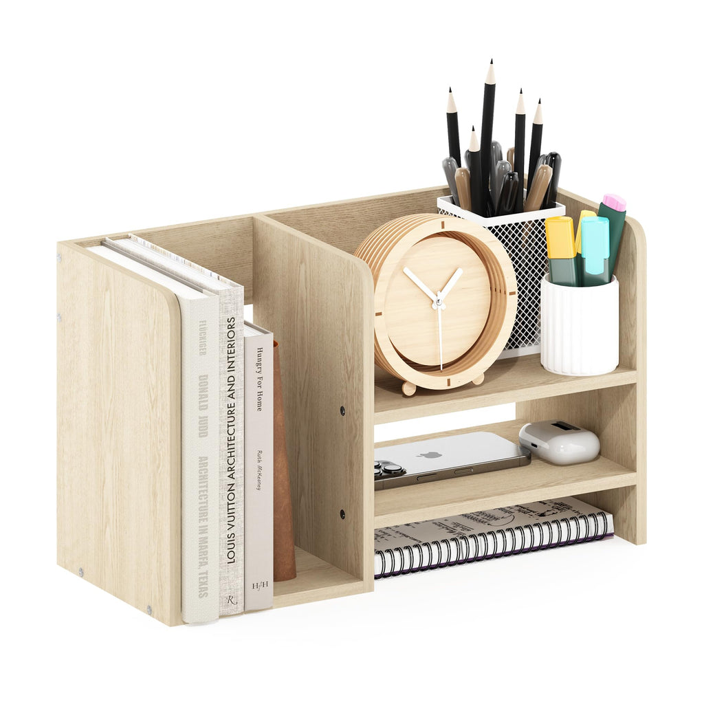 Hermite Wood Desktop Book and Home Office Supplies Storage Organizer, Bauhaus Oak