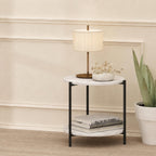 BESI 2-Tier Side Table with Metal Legs, Light Marble