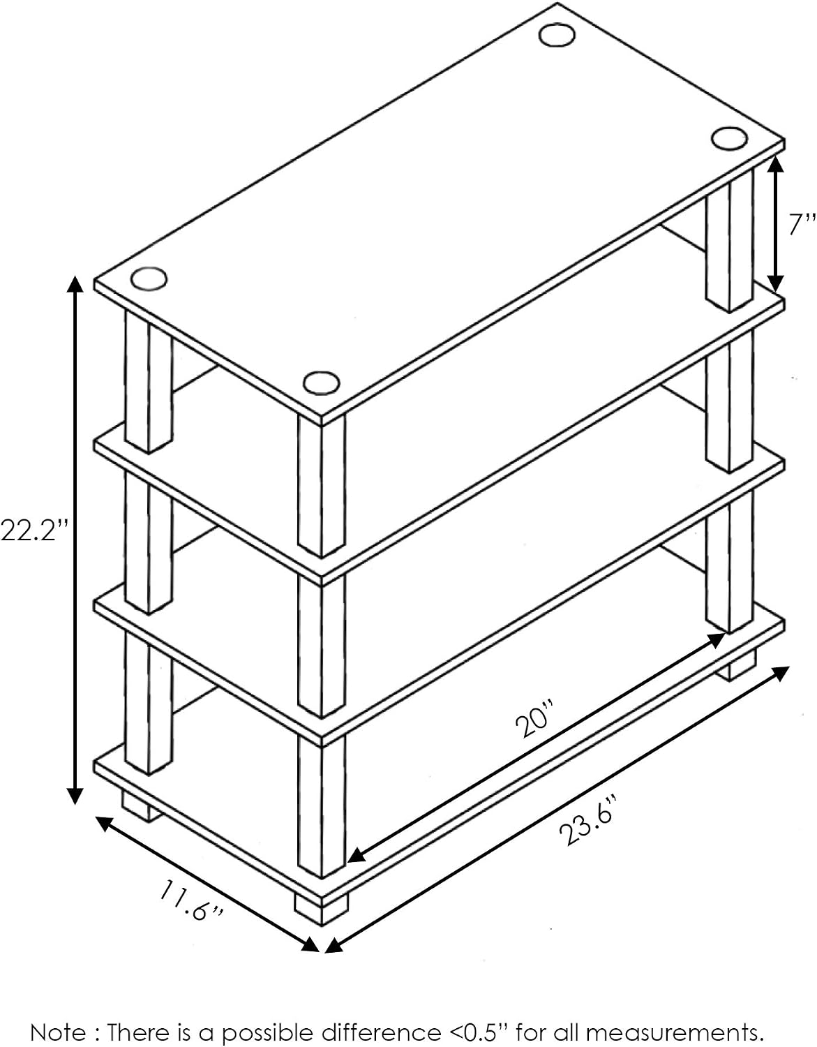 Turn-S-Tube Toolless 4-Tier Shoe Rack, Shoe Organizer, Espresso