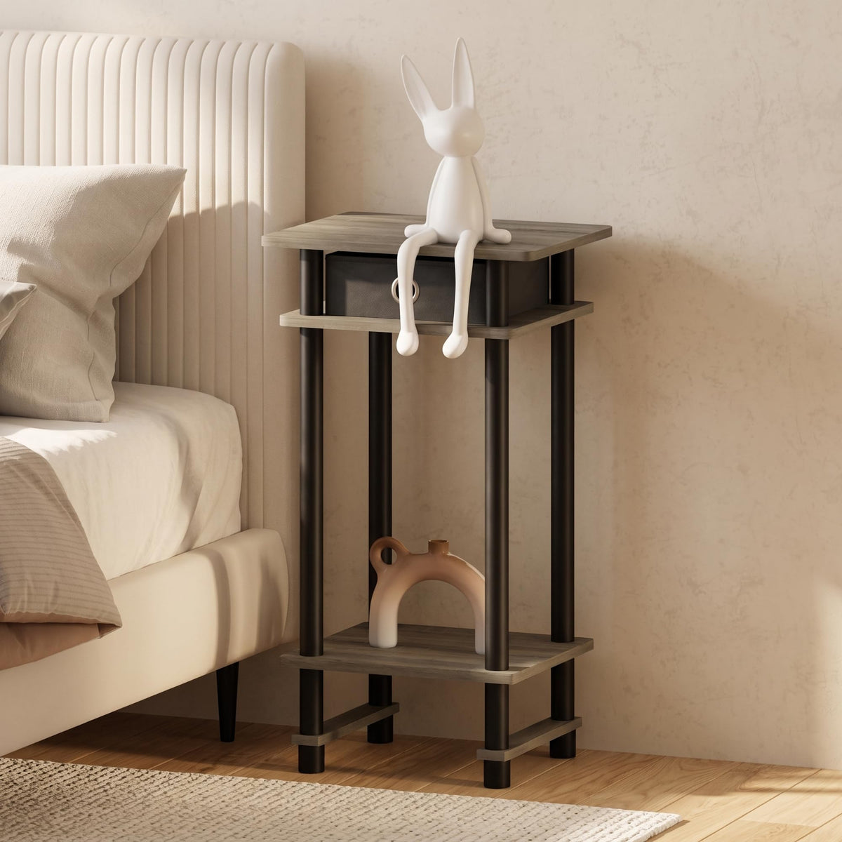 ANDREY Set of 2 Square 2-Tier Side Table, End Table, French Oak