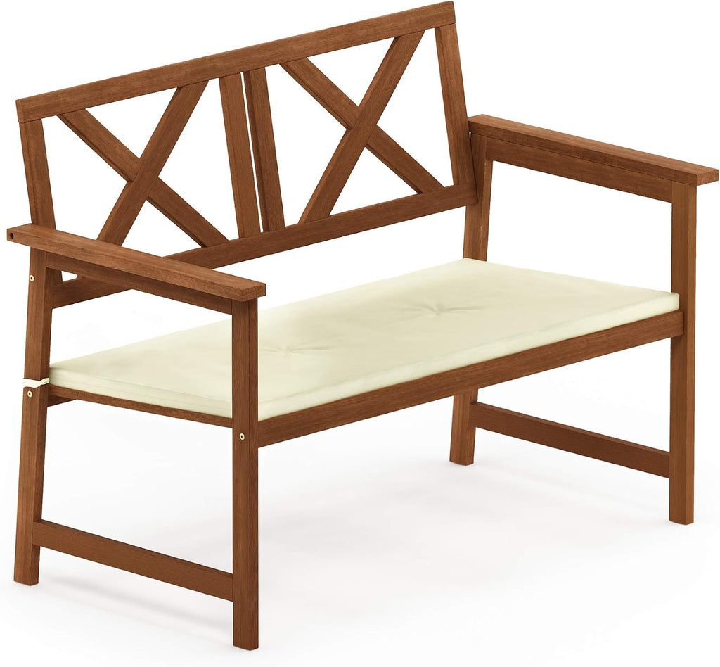 Outdoor Bench, X Back Garden Bench with Cushion, for Patio, Garden, Porch, 24 x 44 x 32, Natural