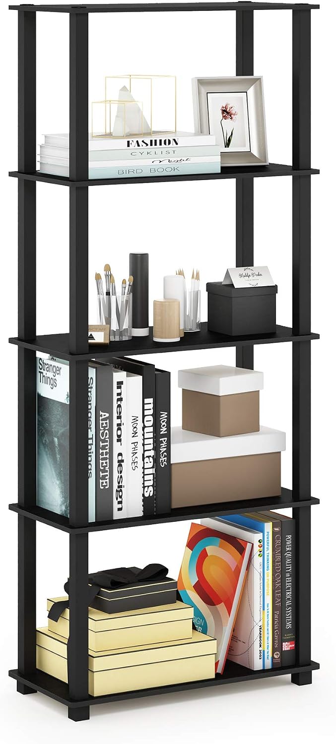 Turn-S-Tube Toolless Assembly 5-Tier Black Storage Shelves with Square Tubes, Shelving Unit for Organization and Storage for Living Room, Home Office, Dark Americano