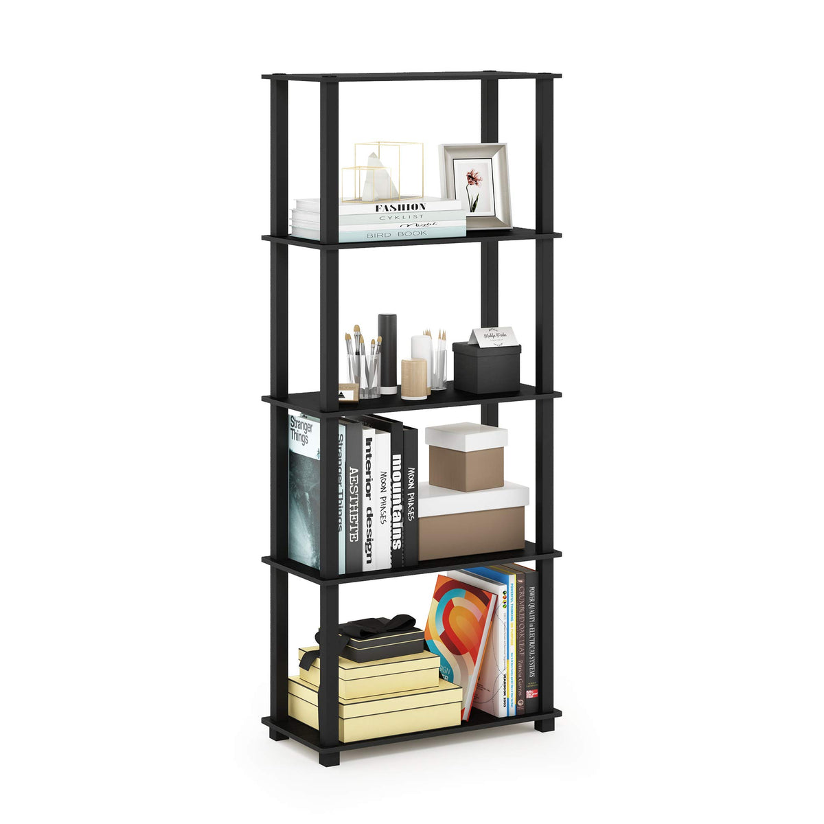 99152BE/WH/IV 3-Tier Go Green Multipurpose Storage Rack Shelving Unit Bookshelf Cabinet with 2 Bins, Beech Finish