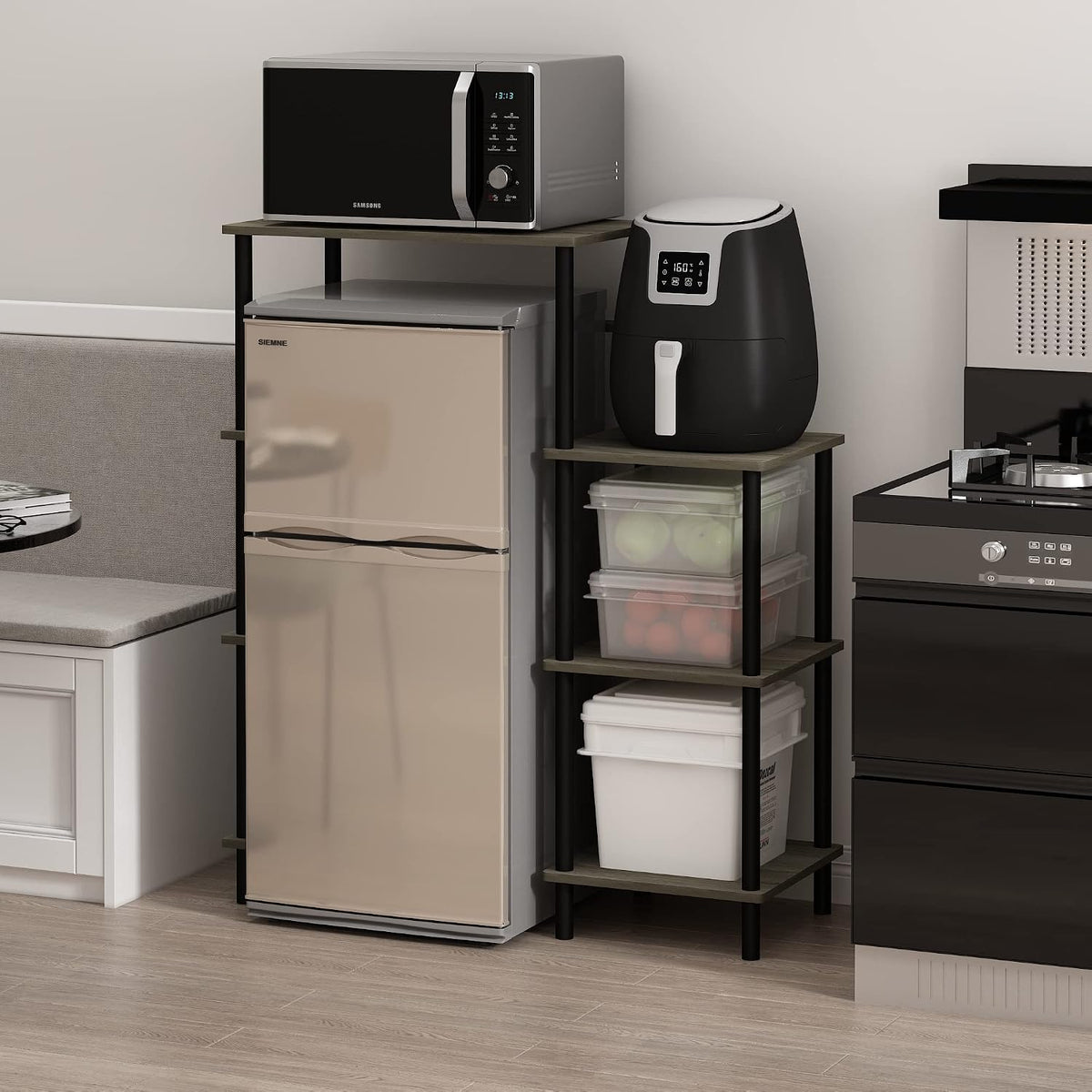 Turn-N-Tube Toolless 4-Tier Coffee Bar, French Oak Grey