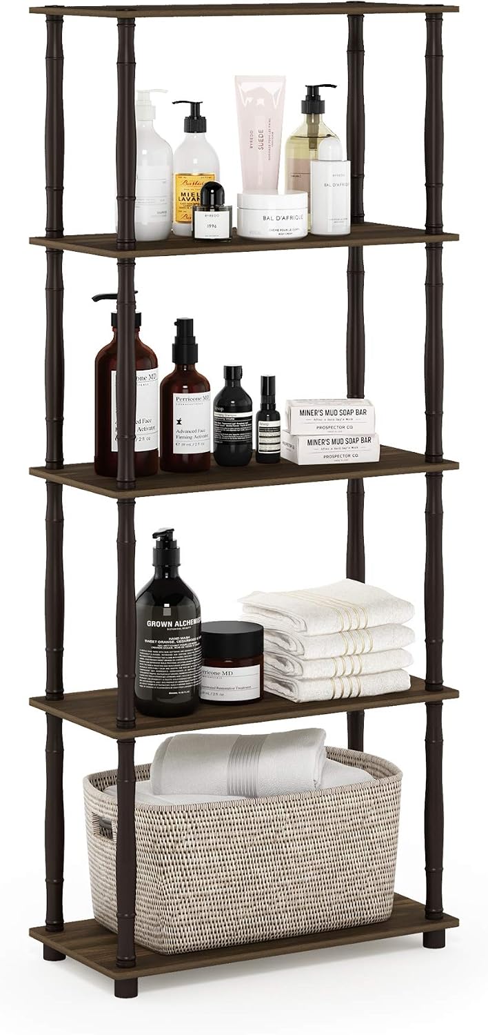RATA 4-Tier Industrial Multipurpose Flat Base Bookshelf, Bookcase with Metal Frame, Columbia Walnut