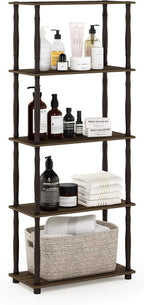 RATA 4-Tier Industrial Multipurpose Flat Base Bookshelf, Bookcase with Metal Frame, Columbia Walnut