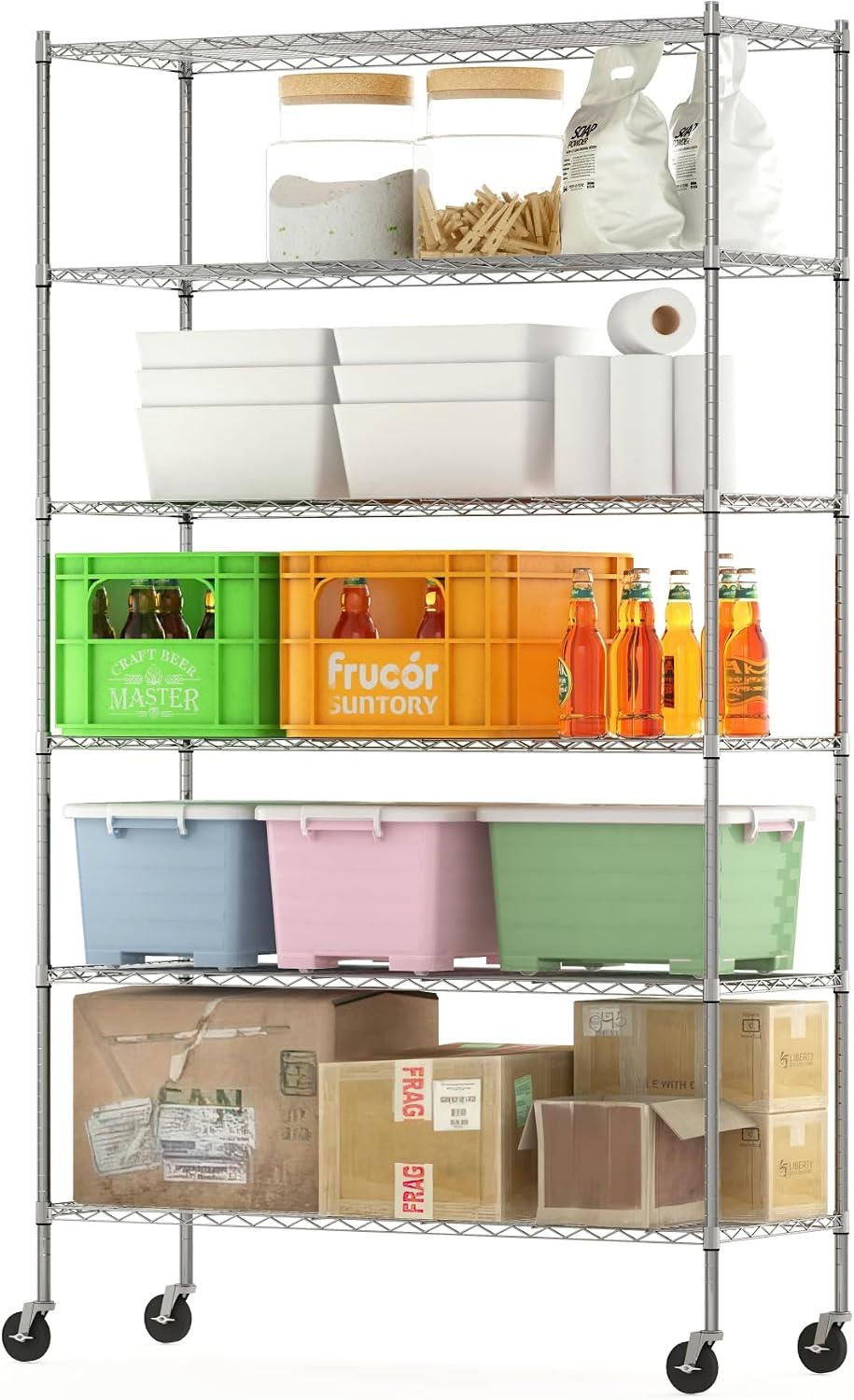 Wayar Metal Storage Shelf Rack, 6 Tiers, 48-Inch Taller, Stainless Steel