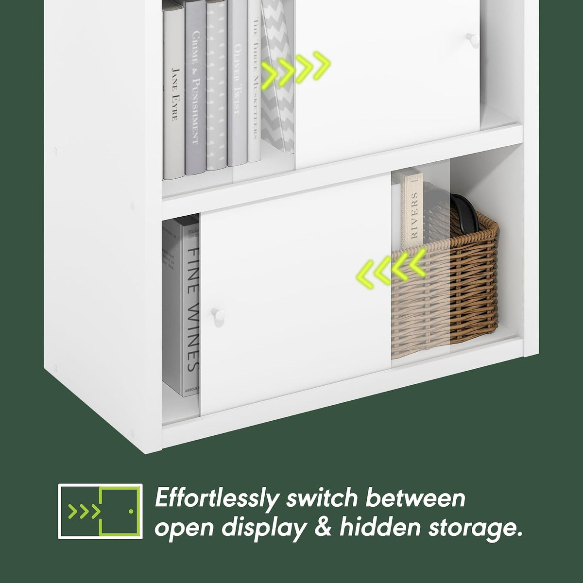 Cubicle 4-Cube Book Shelf with Sliding Doors, White