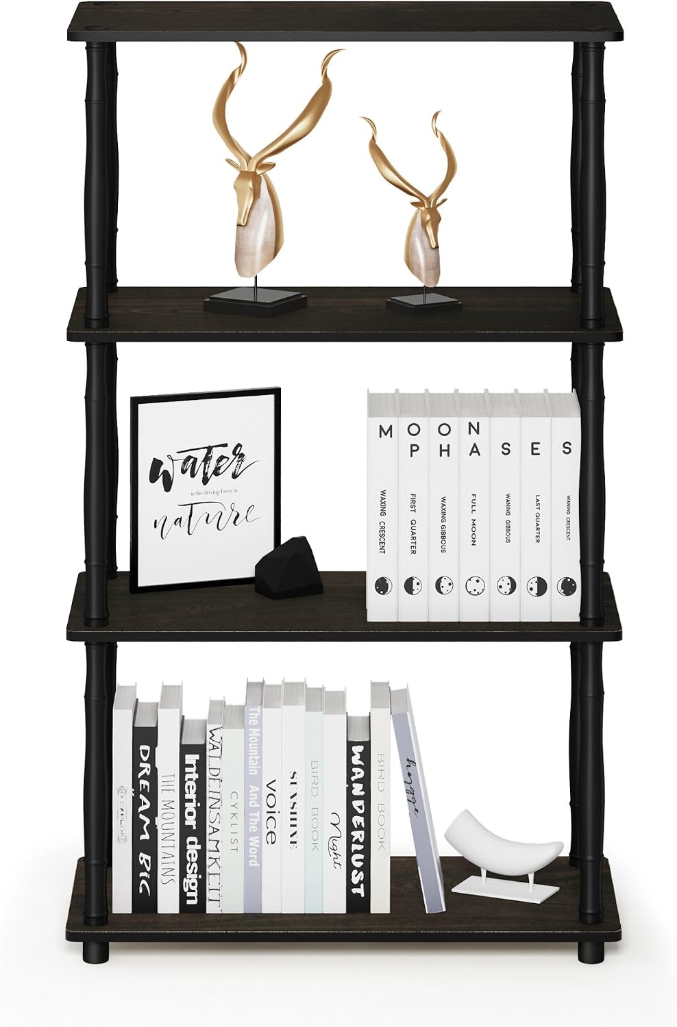Turn-N-Tube 4-Tier Multipurpose Shelf Display Rack, Classic Tubes, Espresso/Black