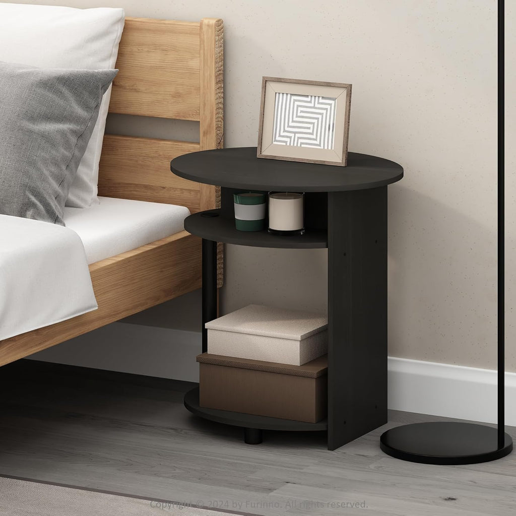 TIDUR Night Stand, 3-Tier Oval Nightstand with Round Edge Tabletop, Open Shelf Bedside Table, End Table, Side Table, for Bedroom, Closet, Dorm, Walnut