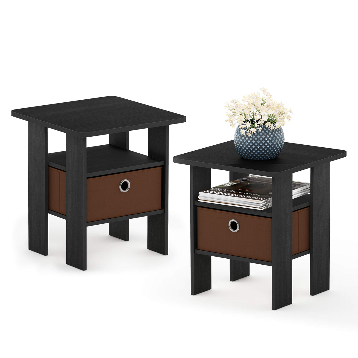 ANDREY Set of 2 Square 2-Tier Side Table, End Table, French Oak