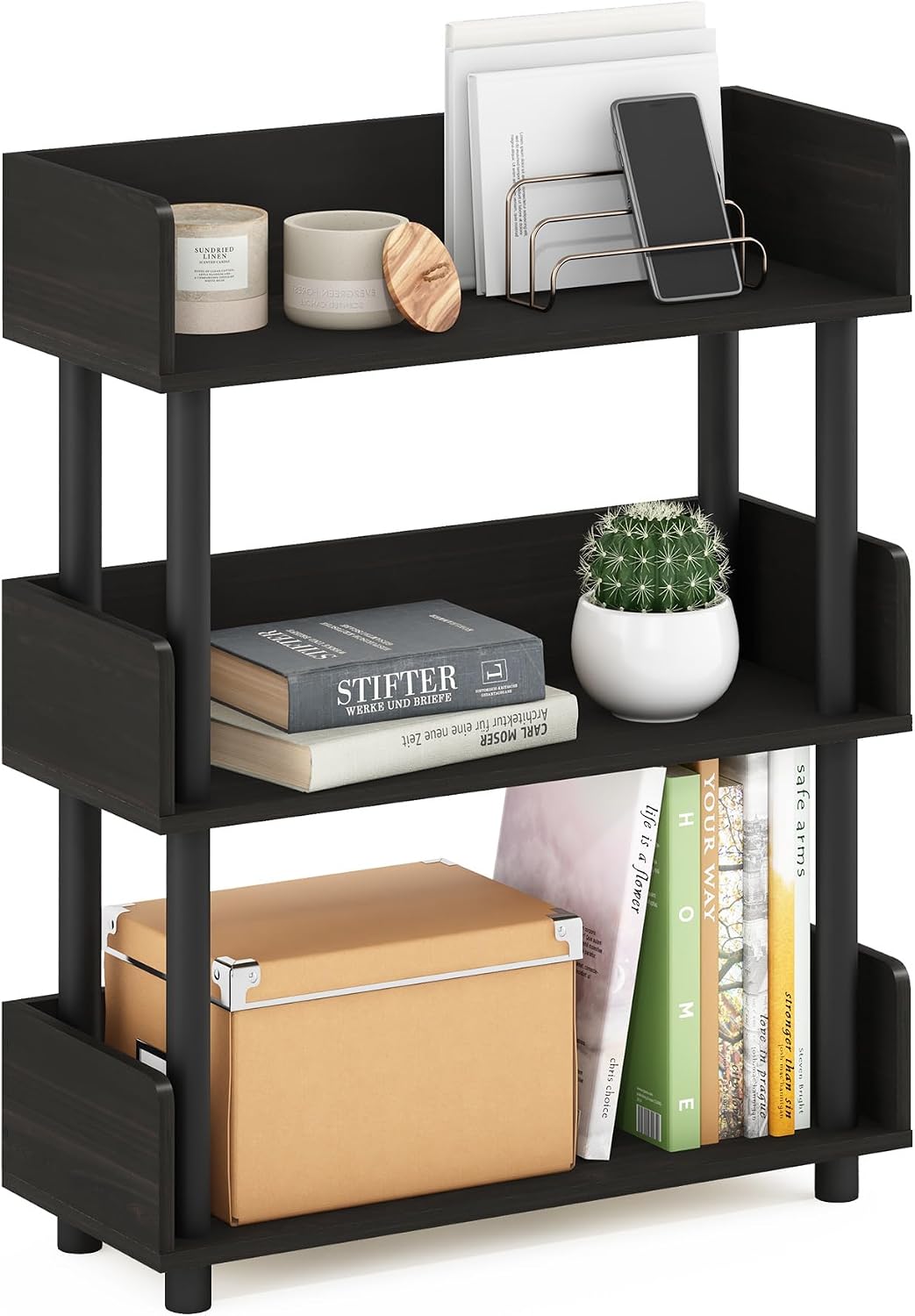 Turn-N-Tube Book Shelf, 3-Tier Bookshelf, Bookcases, Espresso