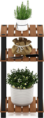 Pangkor 3-Tier Turn-N-Tube Indoor Outdoor Plant Shelf Wood Side Table with Square Poles, Natural/Black