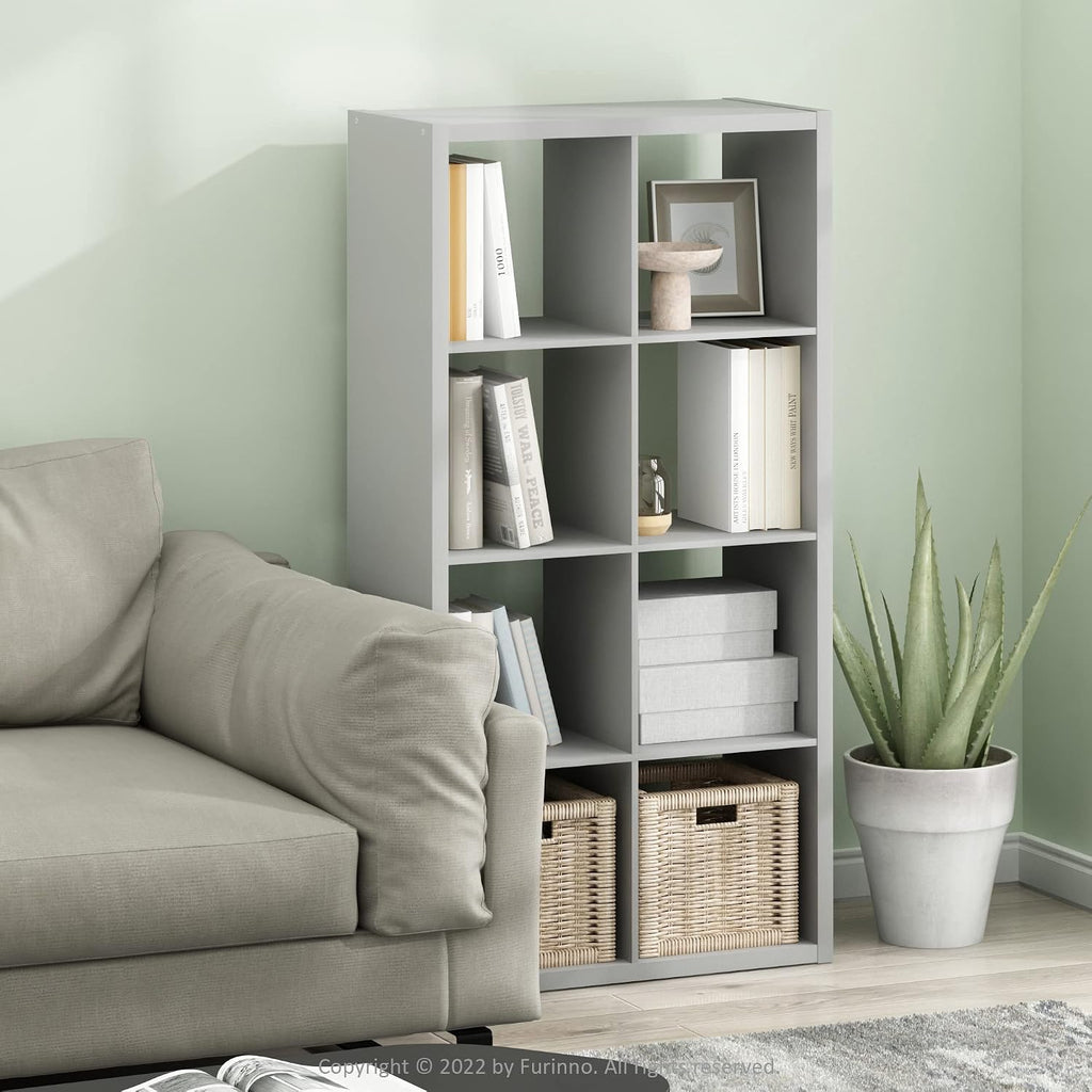 Cubicle Open Back Decorative Cube Storage Organizer, 8-Cube, Light Grey