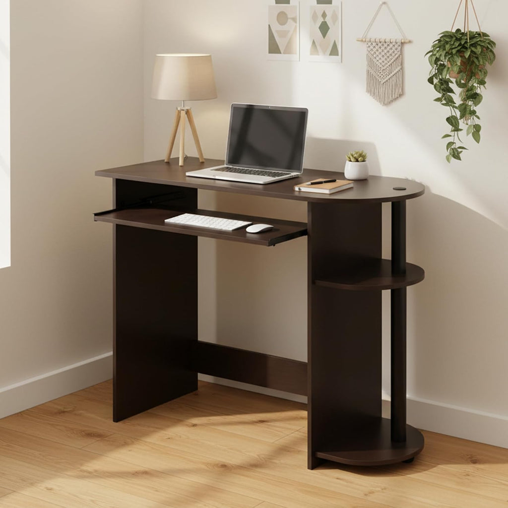 Simplistic Easy Assembly Computer Desk, With Keyboard Tray, Dark Brown/Black