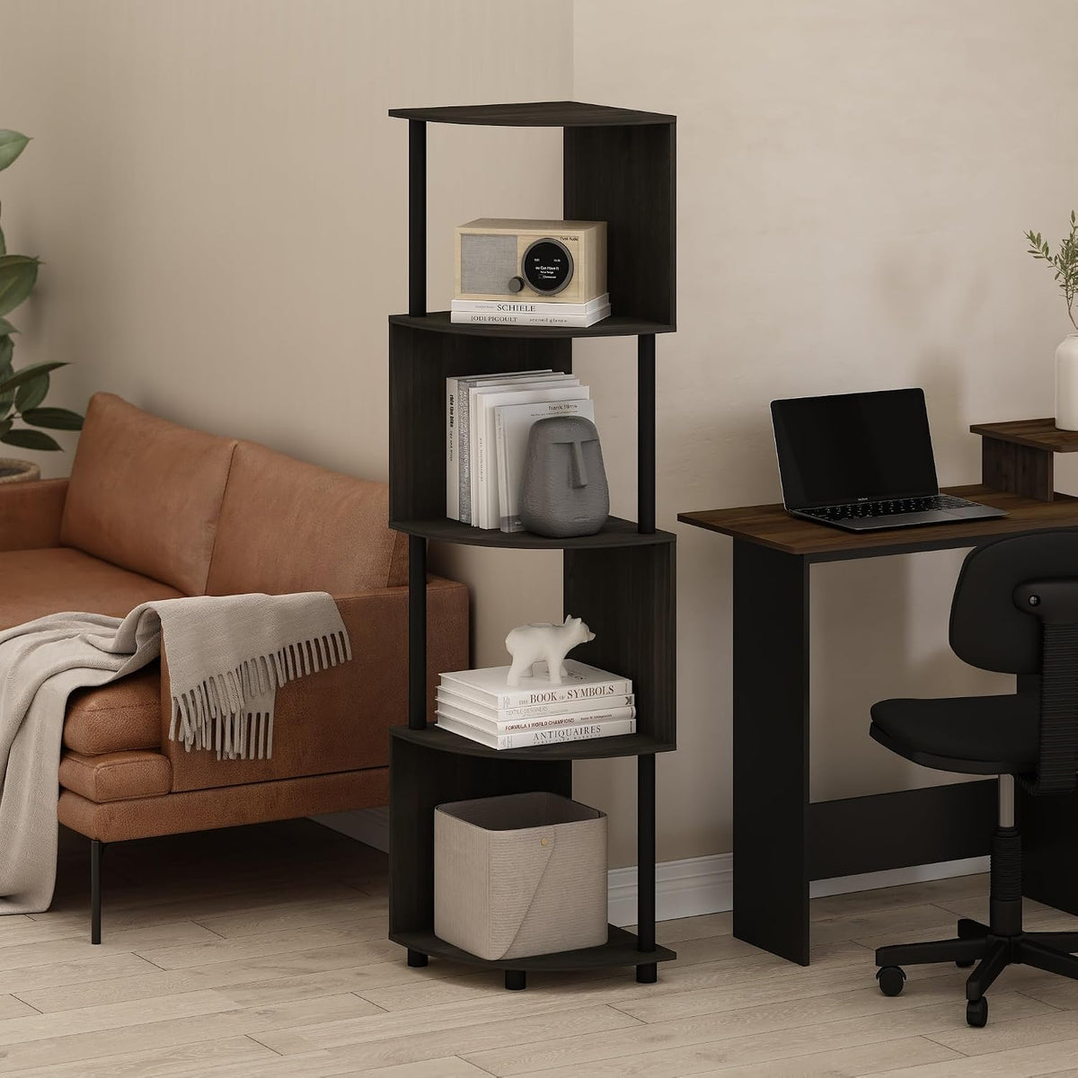 ECON Corner Shelf, 8-Tier Corner Book Shelf, Storage Shelves, Display Rack, Bookshelf, for Organization and Storage, Living Room, Home Office, Espresso