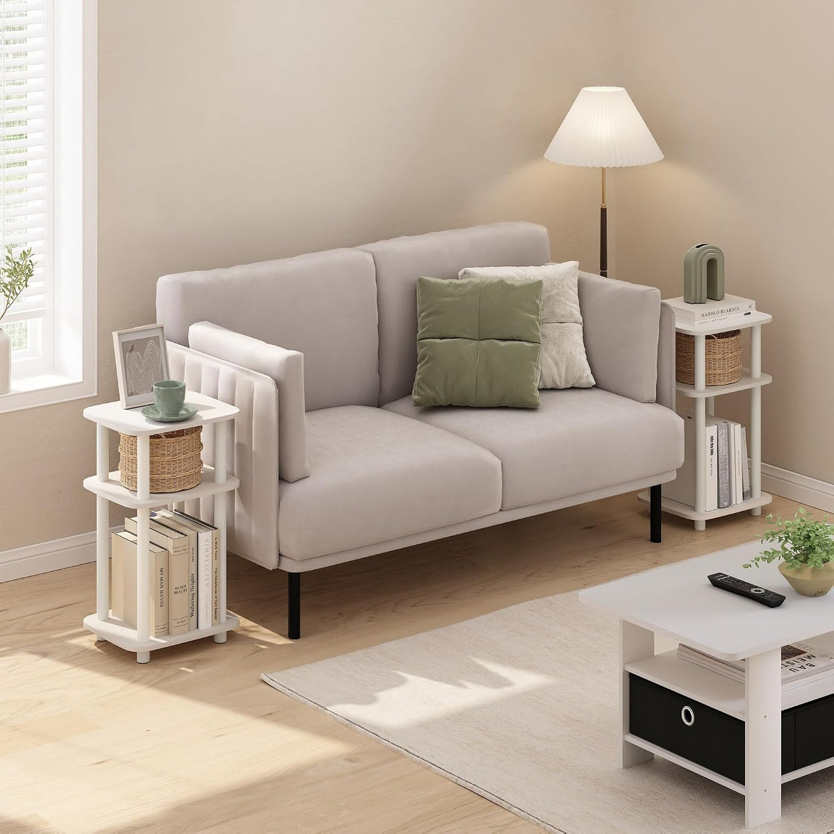 Turn-N-Tube Toolless 3-Tier Side Table Set of 2, Plain White