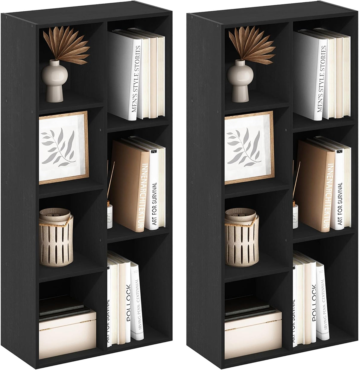 LUDER Set of 2 Book Shelf, 7-Cube, Blackwood