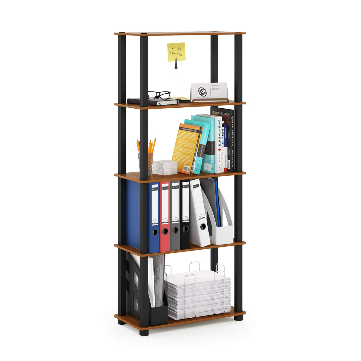 99152BE/WH/IV 3-Tier Go Green Multipurpose Storage Rack Shelving Unit Bookshelf Cabinet with 2 Bins, Beech Finish